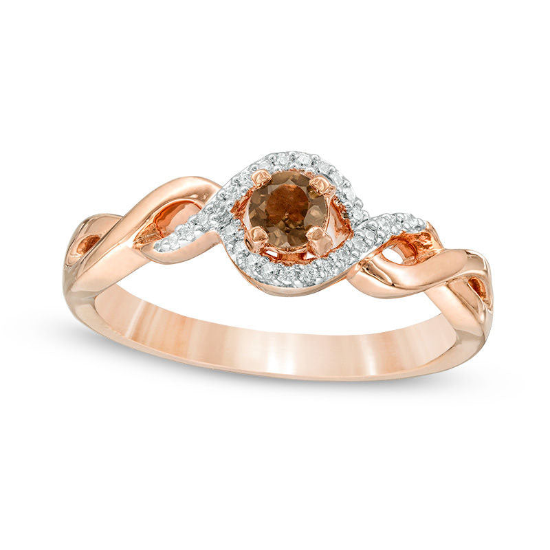 Image of ID 1 Smoky Quartz and 007 CT TW Natural Diamond Frame Promise Ring in Solid 10K Rose Gold