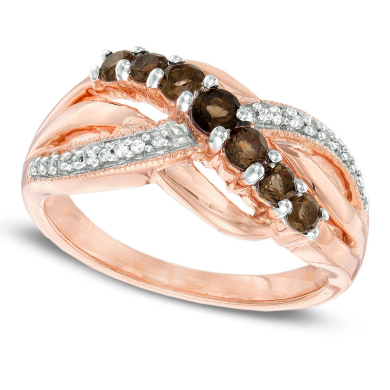Image of ID 1 Smoky Quartz and Natural Diamond Accent Slant Ring in Solid 10K Rose Gold