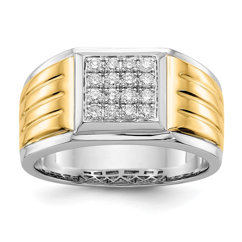 Image of ID 1 Solid 14k Two-tone Simulated CZ Square Mens Ring