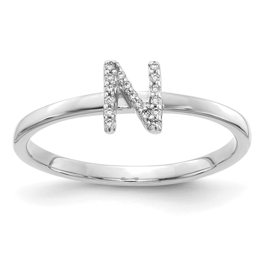 Image of ID 1 Solid 14k White Gold Simulated CZ Initial N Ring