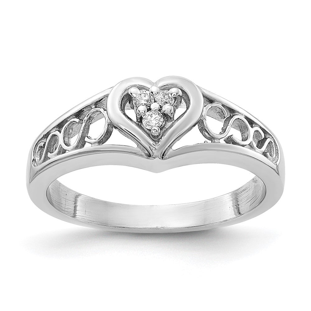 Image of ID 1 Solid 14k White Gold VS Simulated CZ heart Ring