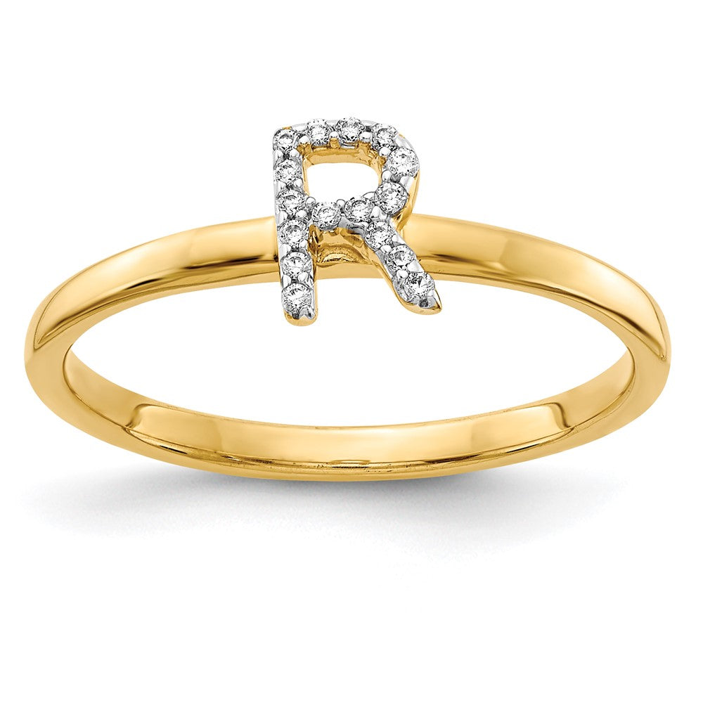 Image of ID 1 Solid 14k Yellow Gold Simulated CZ Initial R Ring