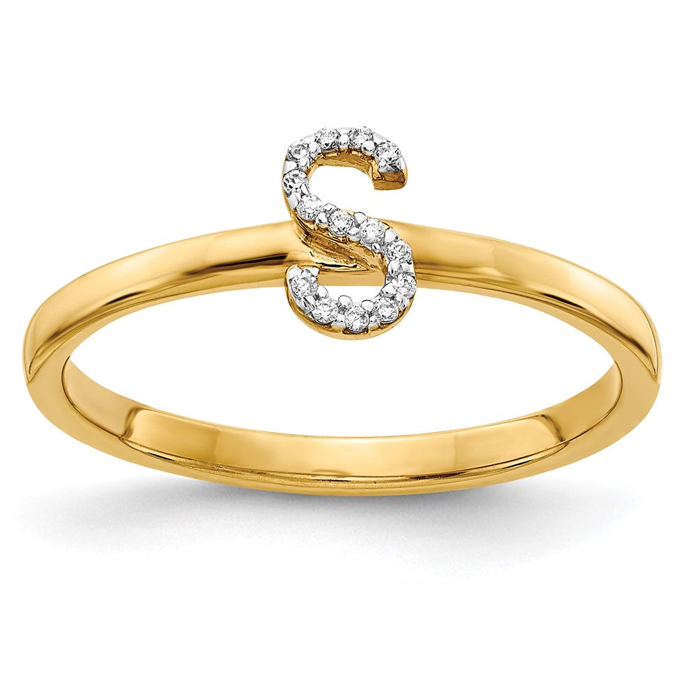 Image of ID 1 Solid 14k Yellow Gold Simulated CZ Initial S Ring