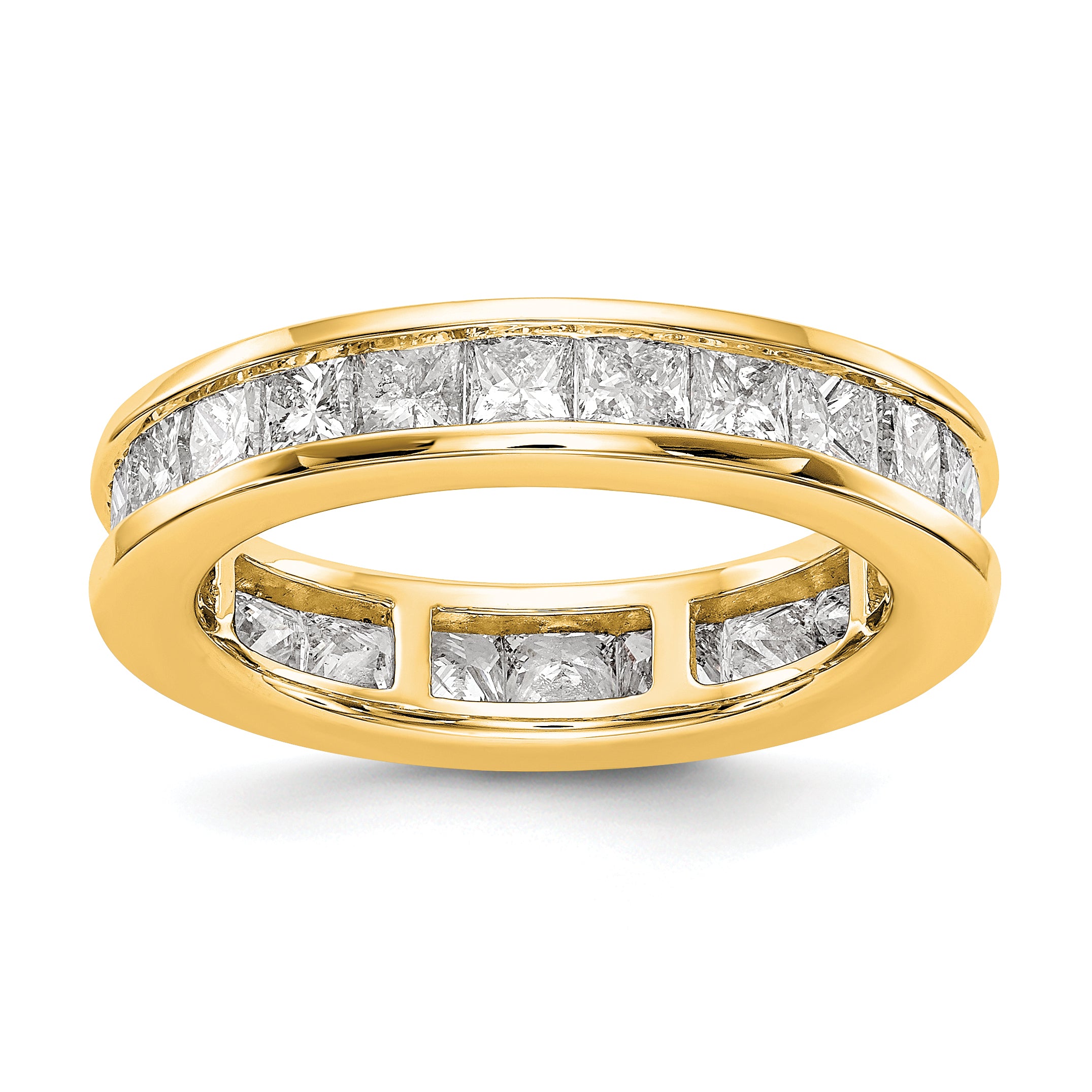Image of ID 1 Solid Real 14k Polished 3ct Princess Channel Set CZ Eternity Wedding Band Ring