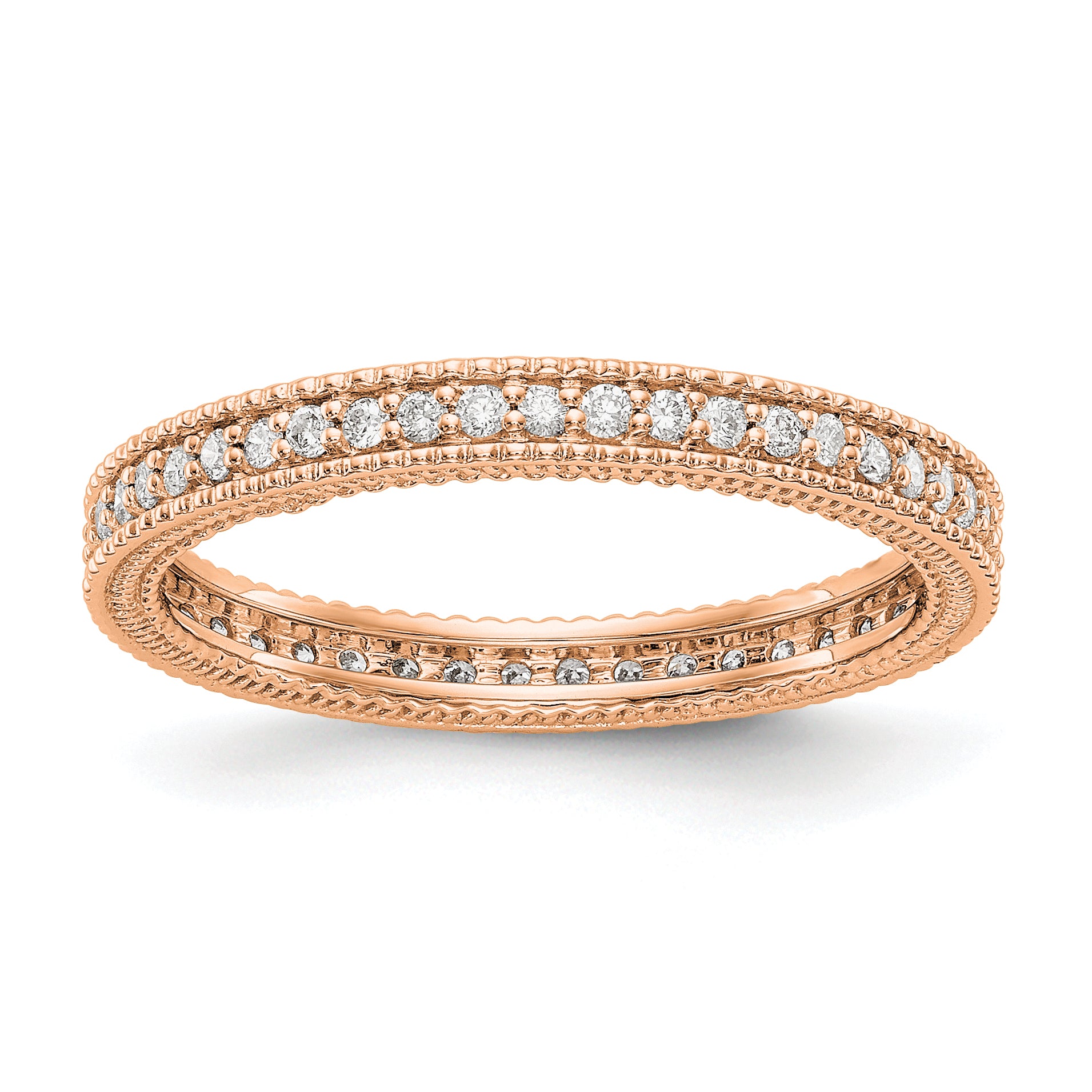 Image of ID 1 Solid Real 14k Rose Gold Polished 1/3CT Milgrain Edge CZ Eternity Wedding Band Ring