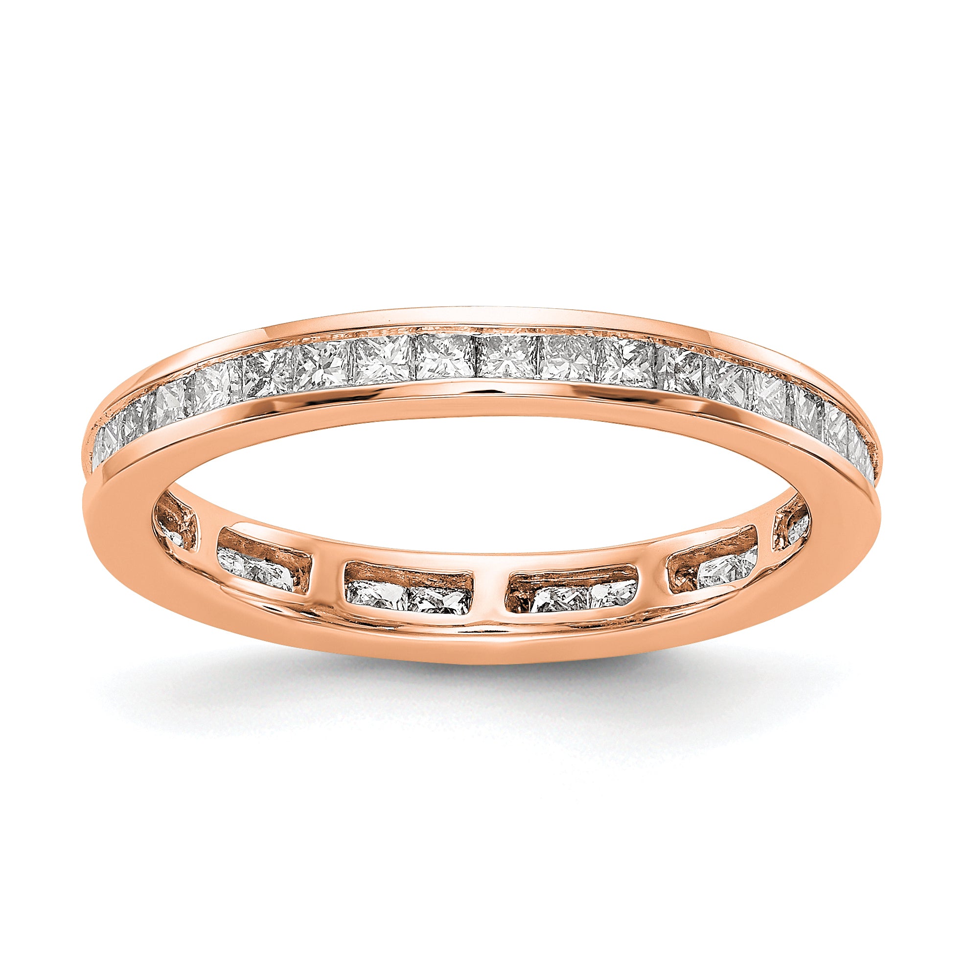 Image of ID 1 Solid Real 14k Rose Gold Polished 1ct Princess Channel Set CZ Eternity Wedding Band Ring