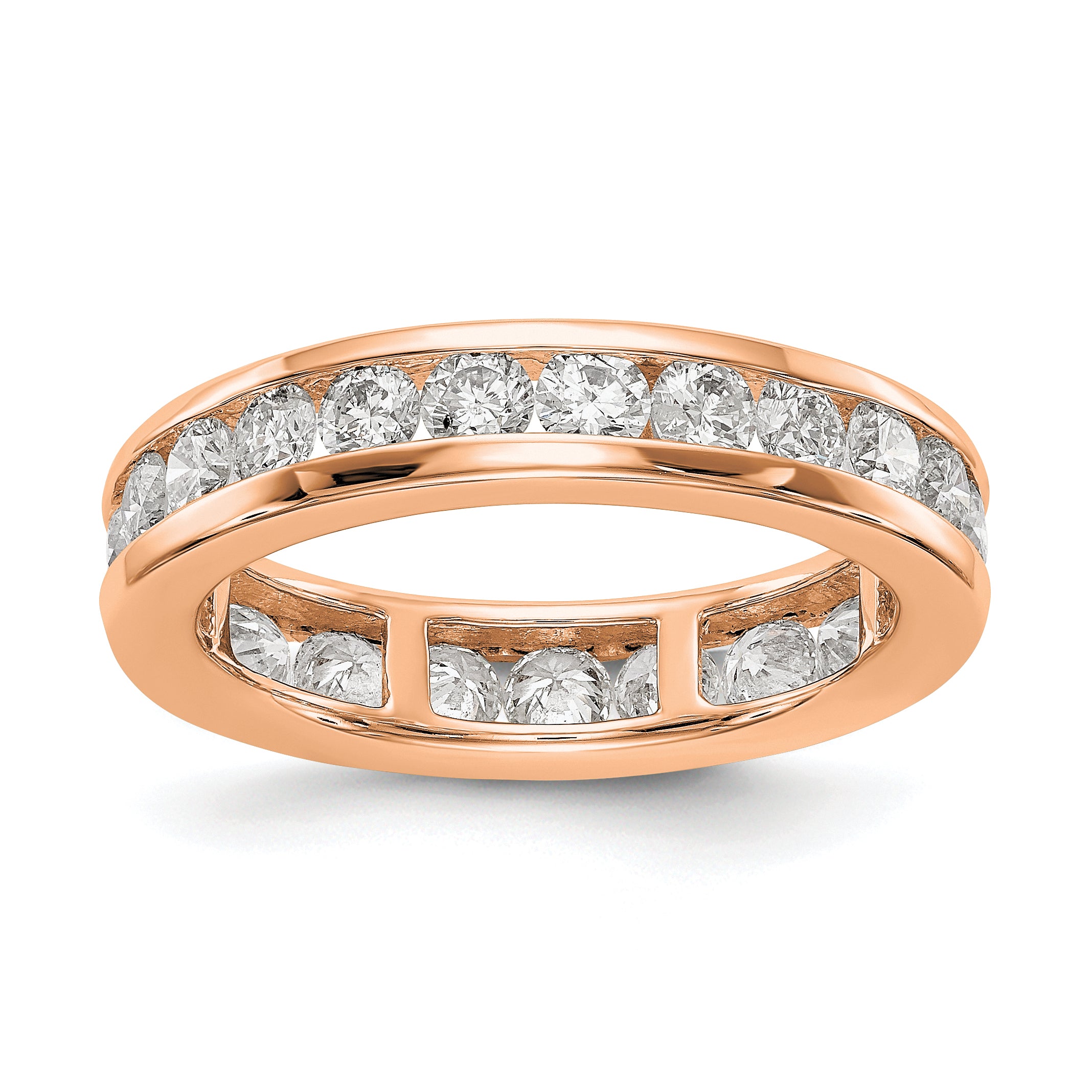 Image of ID 1 Solid Real 14k Rose Gold Polished 2ct Channel Set CZ Eternity Wedding Band Ring