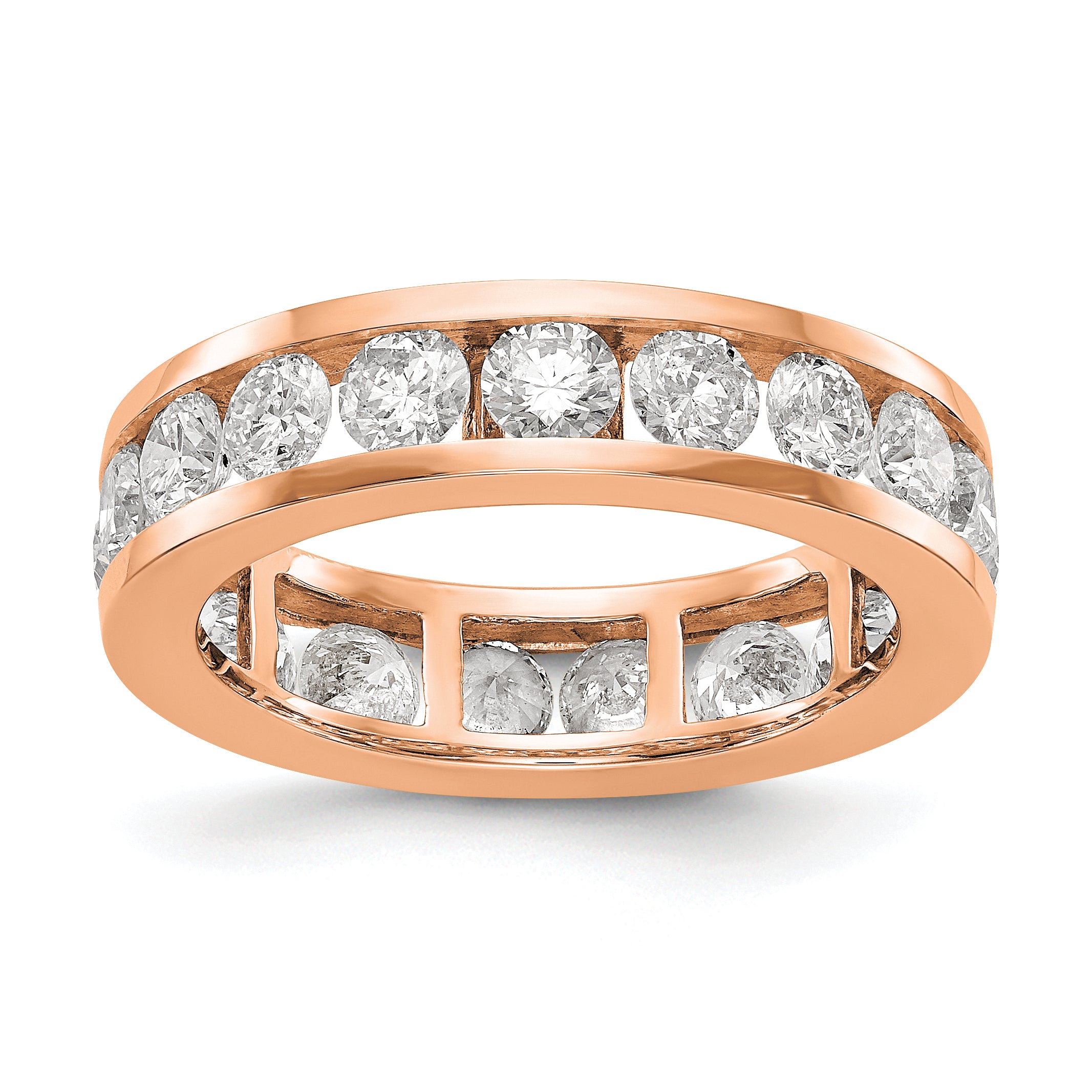Image of ID 1 Solid Real 14k Rose Gold Polished 3ct Channel Set CZ Eternity Wedding Band Ring