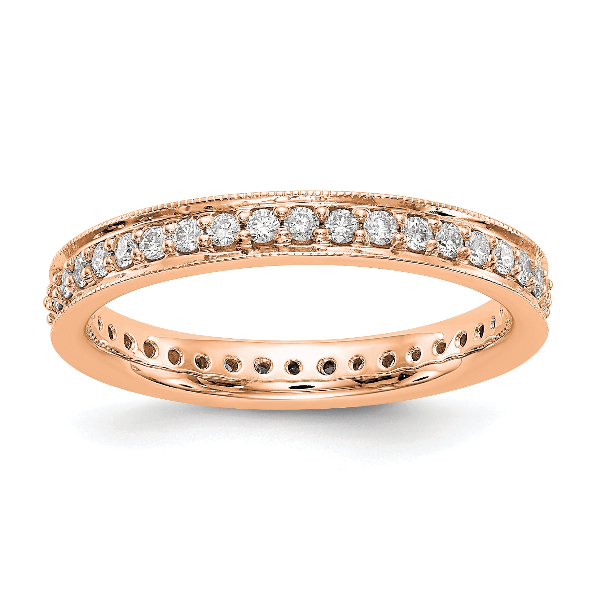 Image of ID 1 Solid Real 14k Rose Gold Polished Round 1/2 CT Vintage CZ Eternity Wedding Band Ring