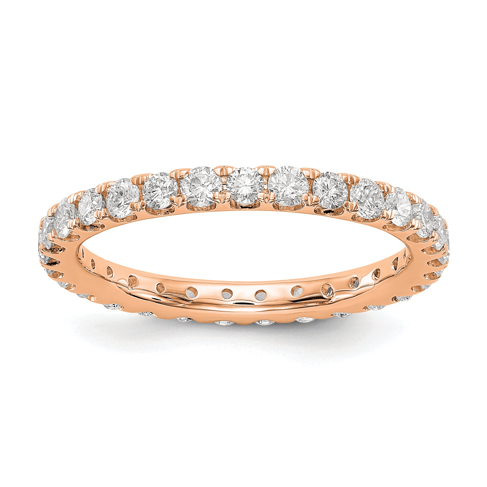 Image of ID 1 Solid Real 14k Rose Gold Polished U Shared Prong 1ct CZ Eternity Wedding Band Ring