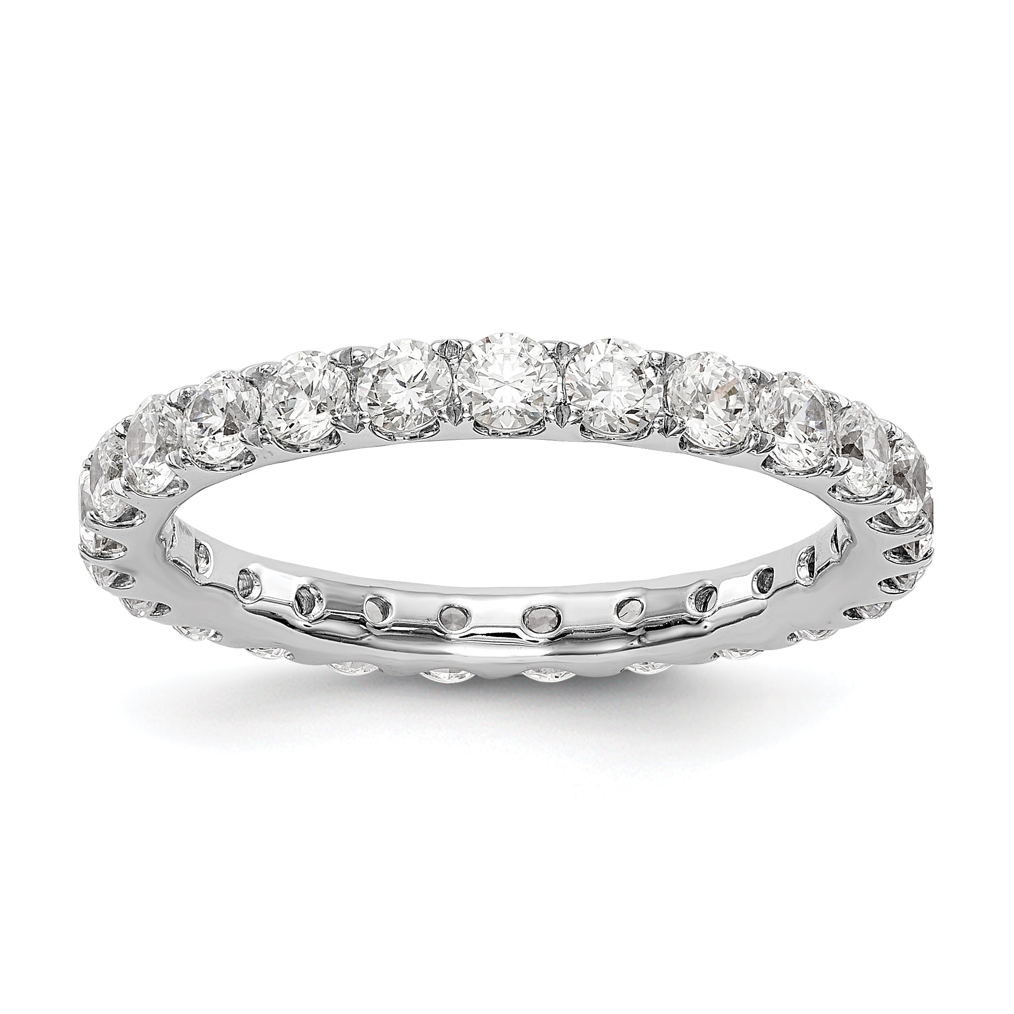 Image of ID 1 Solid Real 14k White Gold 1 1/2CT U Shared Prong CZ Eternity Wedding Band Ring