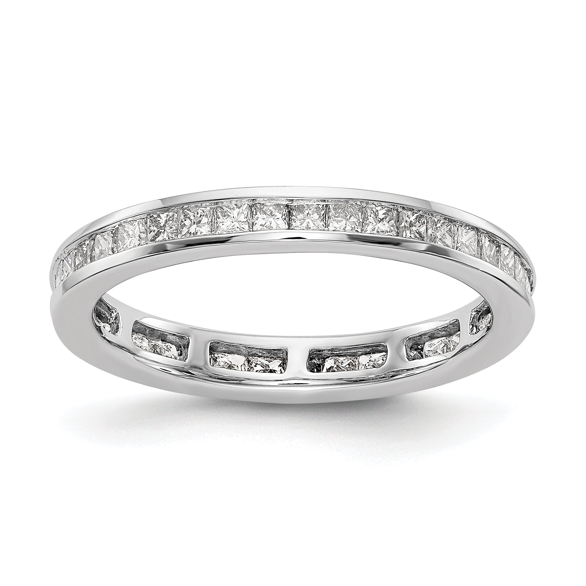 Image of ID 1 Solid Real 14k White Gold Polished 1ct Princess Channel Set CZ Eternity Wedding Band Ring