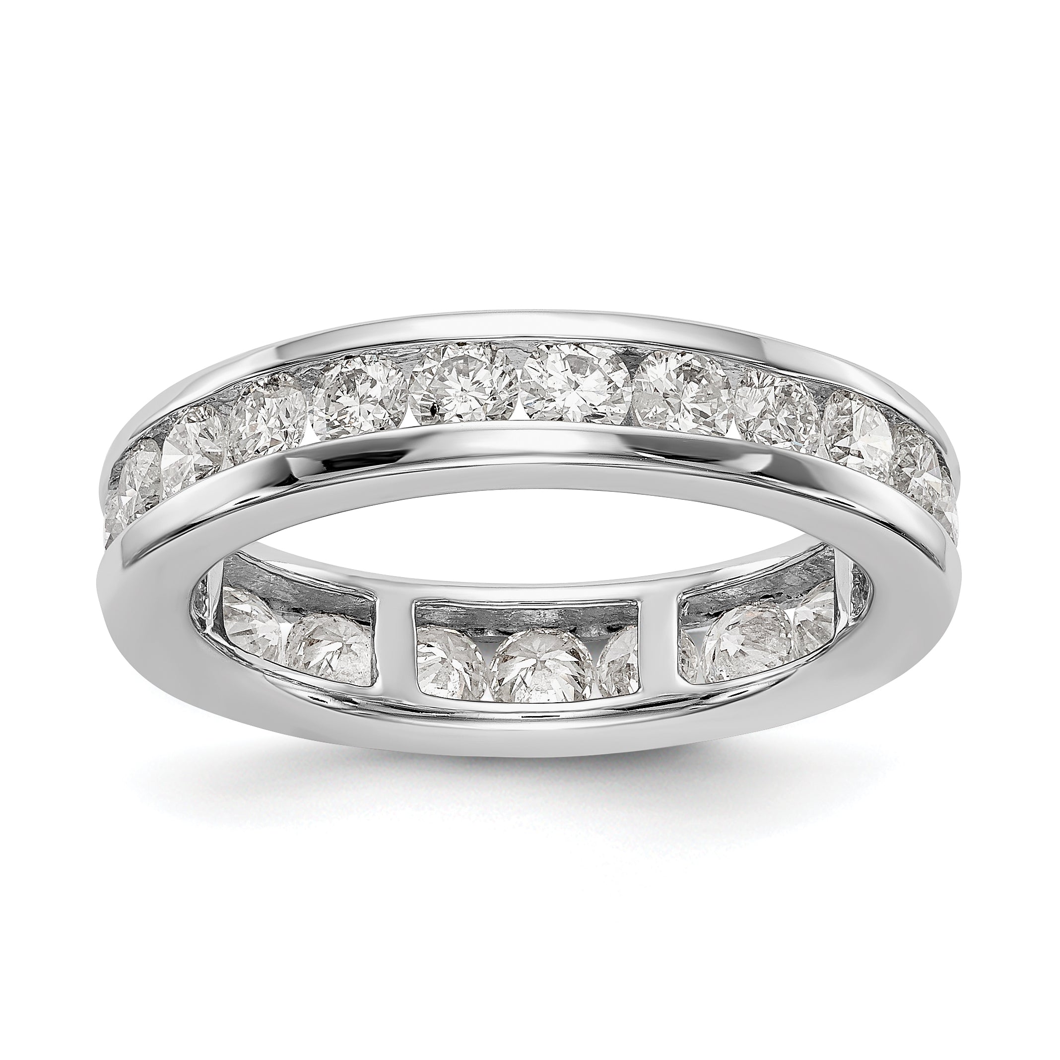 Image of ID 1 Solid Real 14k White Gold Polished 2ct Channel Set CZ Eternity Wedding Band Ring