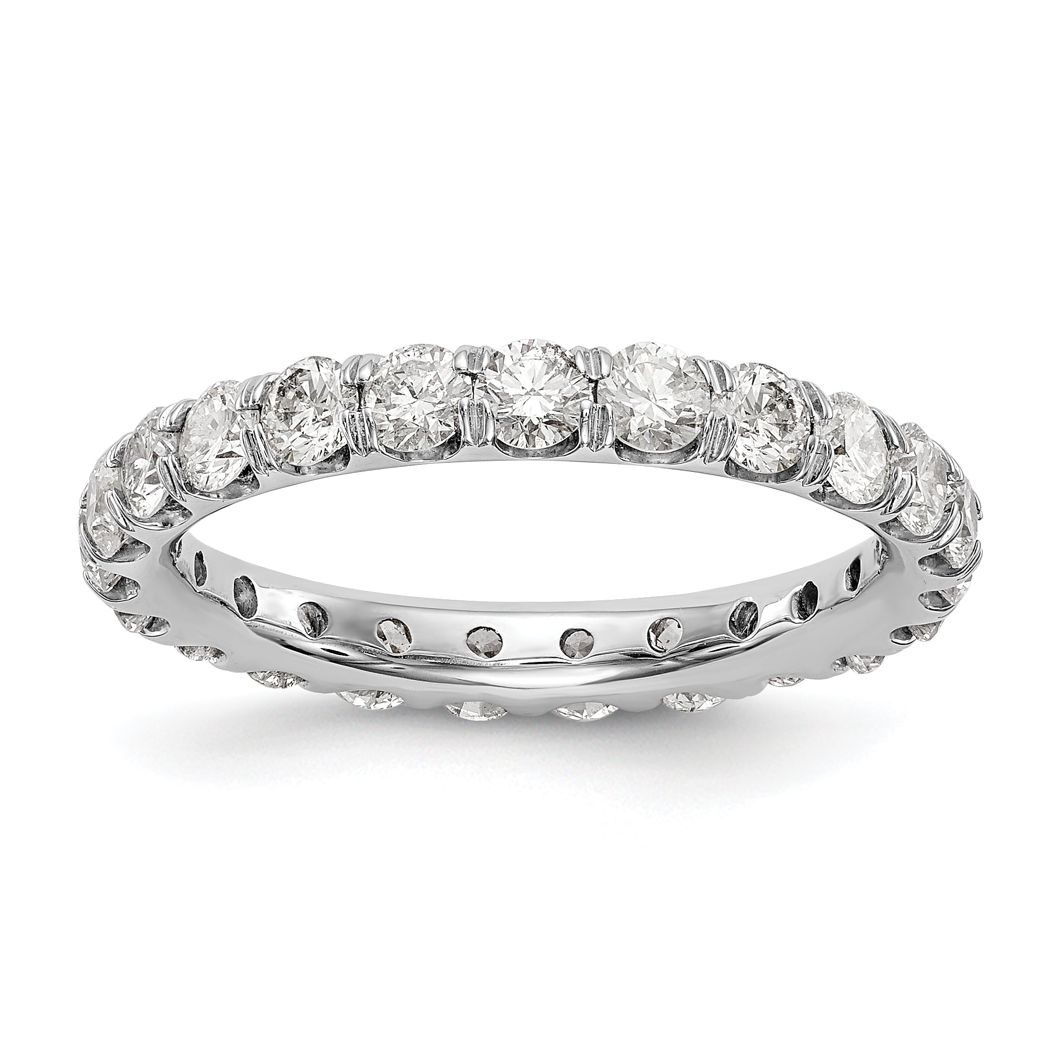 Image of ID 1 Solid Real 14k White Gold Polished U Shared Prong 2ct CZ Eternity Wedding Band Ring