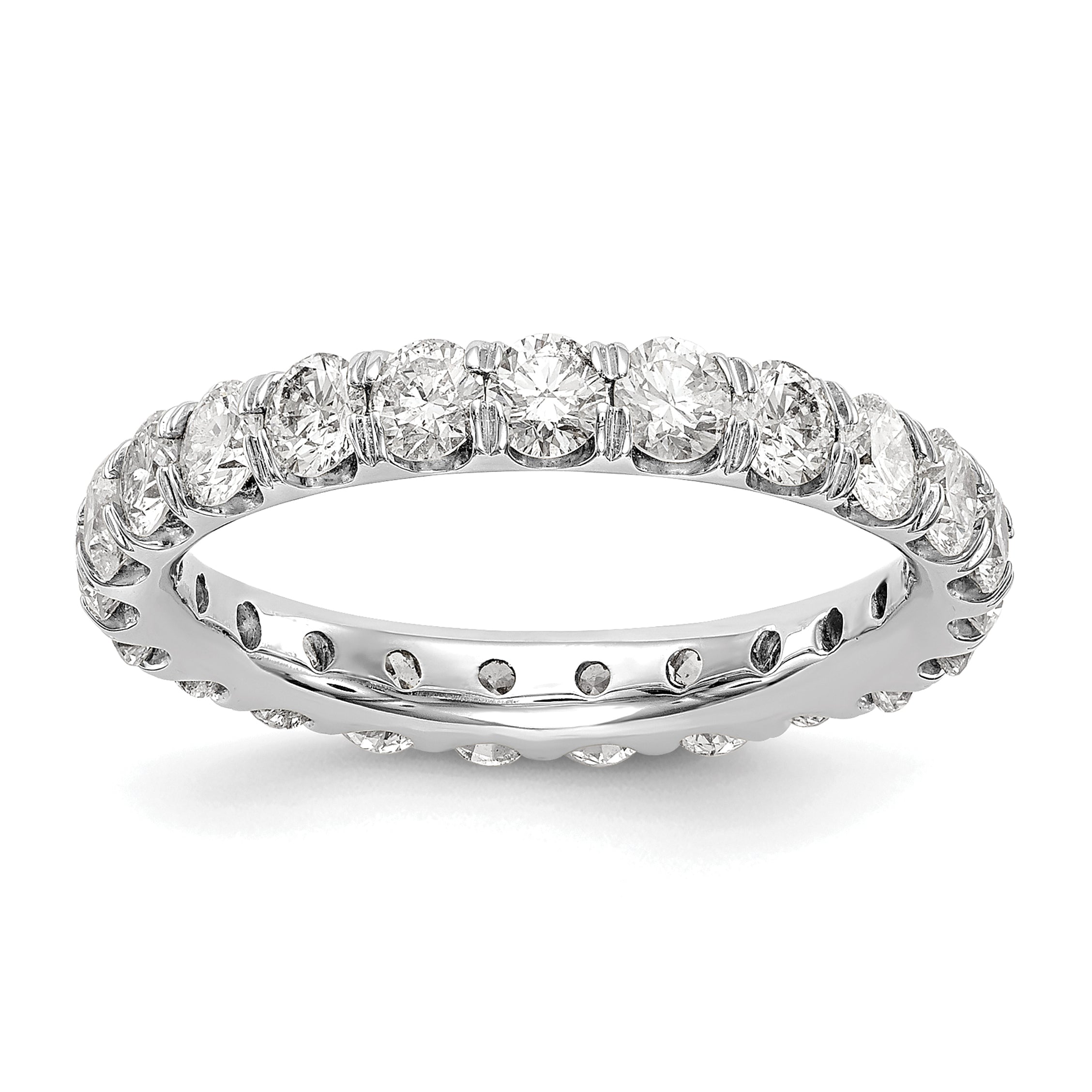Image of ID 1 Solid Real 14k White Gold Polished U Shared Prong 3ct CZ Eternity Wedding Band Ring