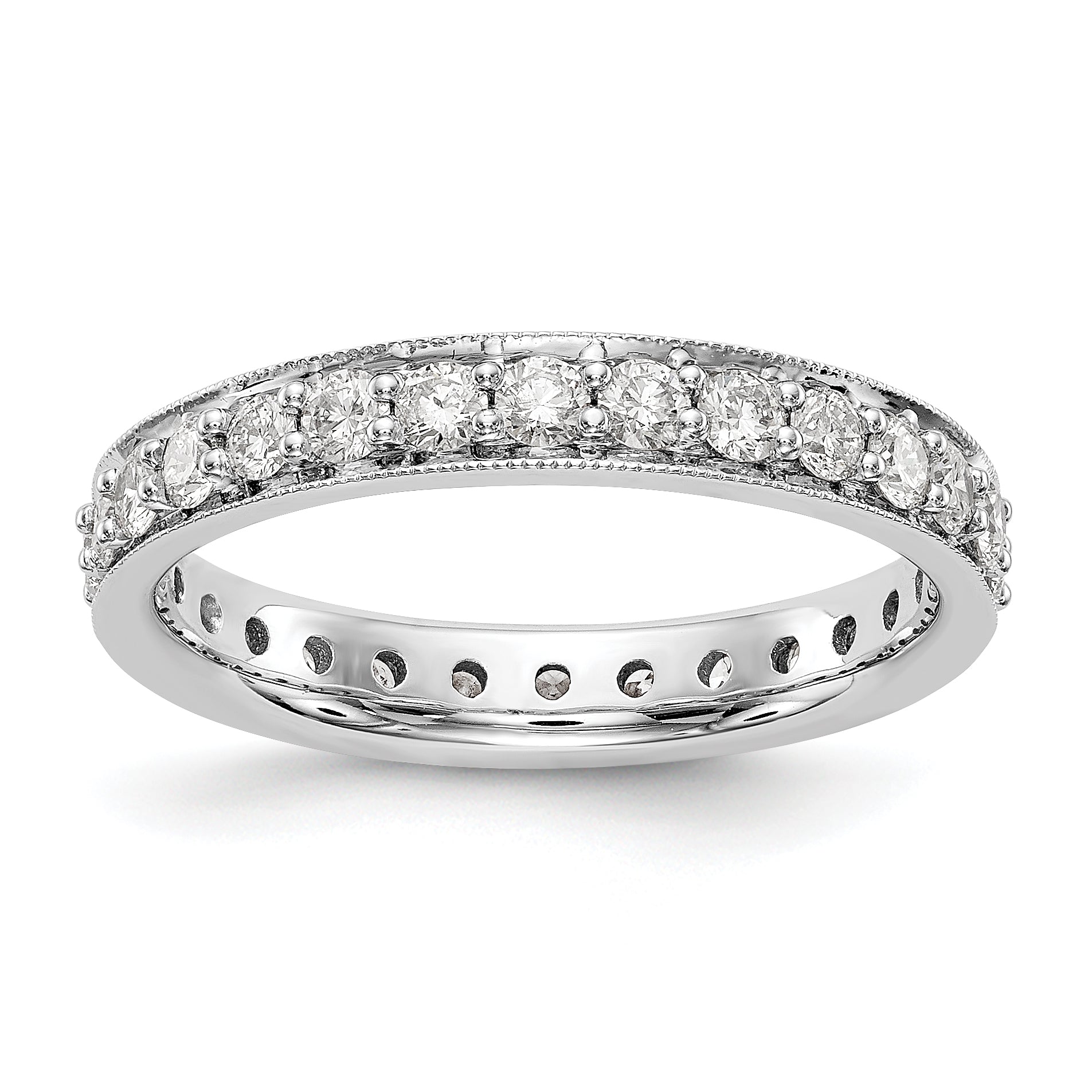 Image of ID 1 Solid Real 14k White Gold Polished Vintage 1ct CZ Eternity Wedding Band Ring