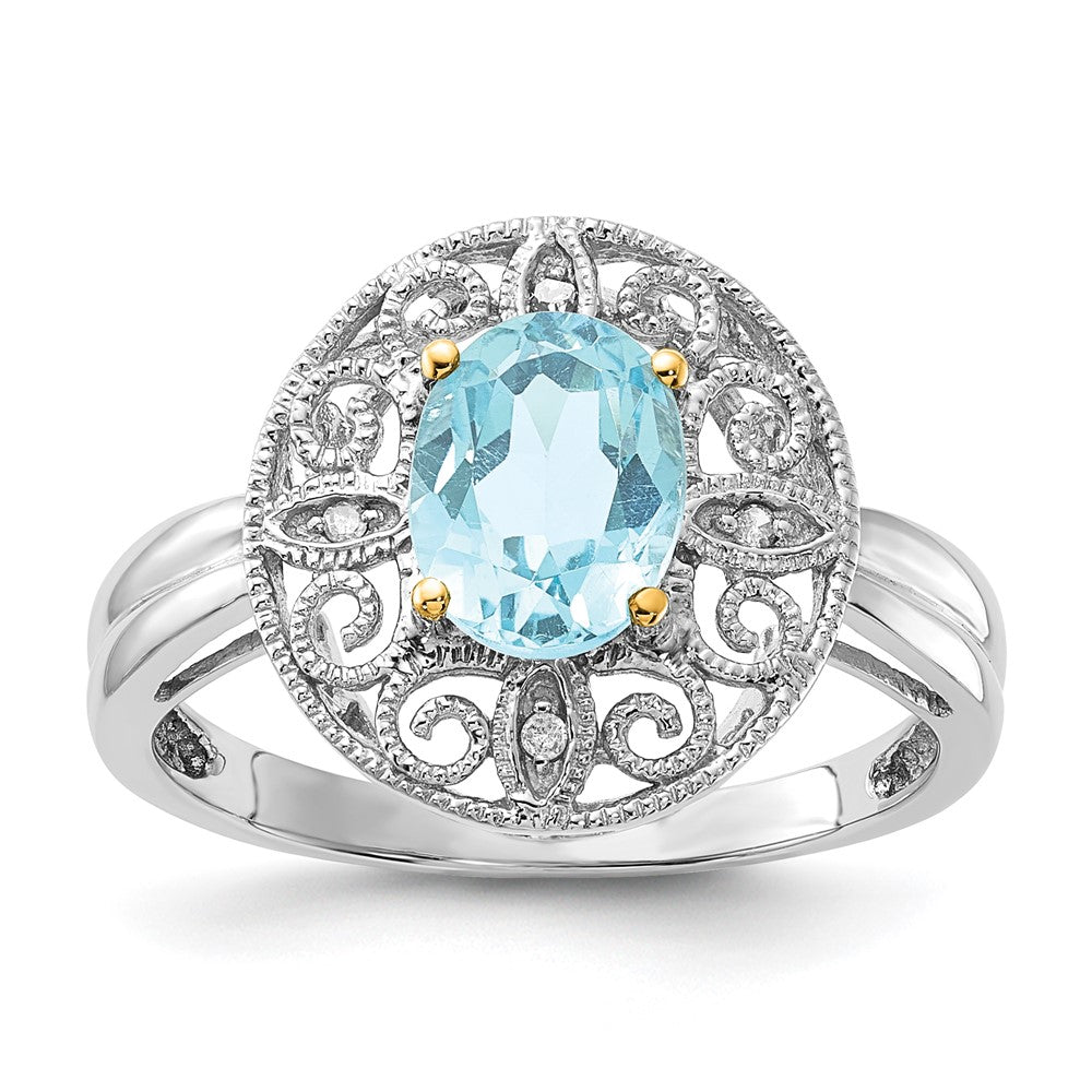 Image of ID 1 Sterling Silver & 14K Accent Sky Blue Topaz & Diamond Oval Ring