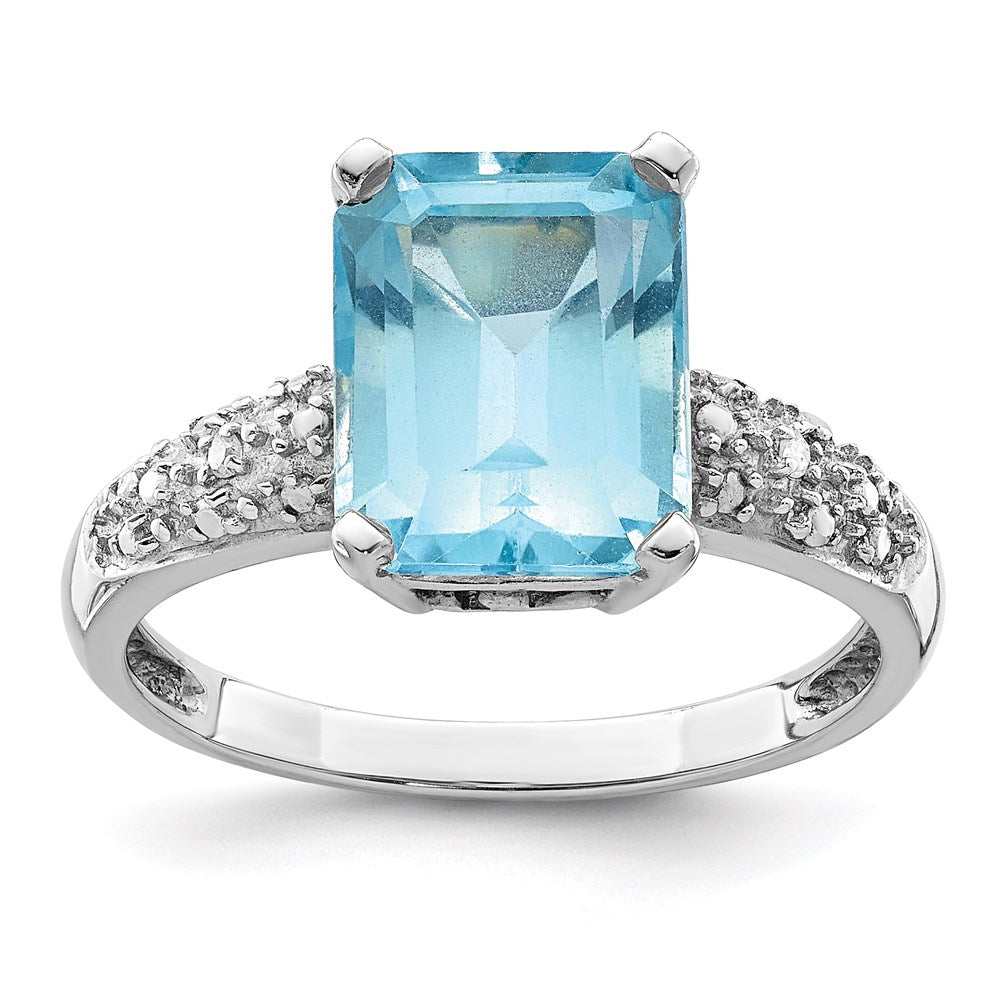 Image of ID 1 Sterling Silver & 14K Rhodium Plated Sky Blue Topaz and Diamond Ring