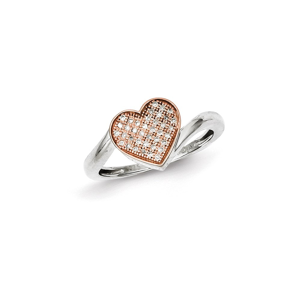Image of ID 1 Sterling Silver & 14K Rose Gold Diamond Heart Ring