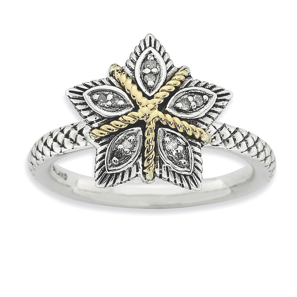 Image of ID 1 Sterling Silver & 14k Stackable Expressions & Diamond Antiqued Ring