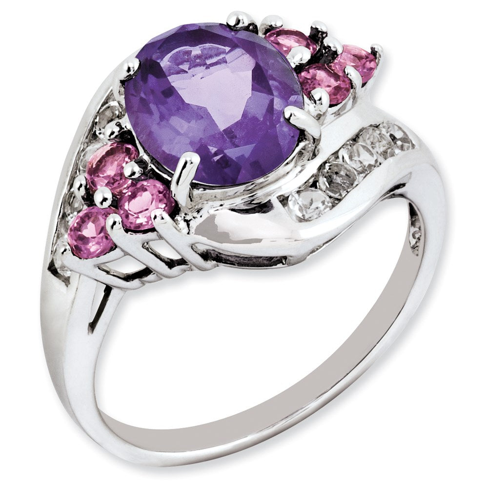 Image of ID 1 Sterling Silver Amethyst & Pink Tourmaline & White Topaz Ring