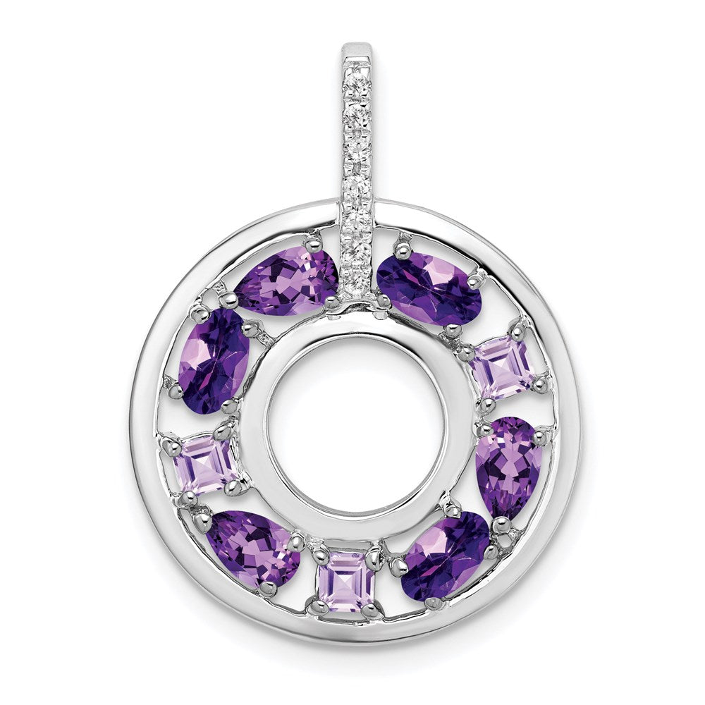 Image of ID 1 Sterling Silver Amethyst and CZ Circle Pendant