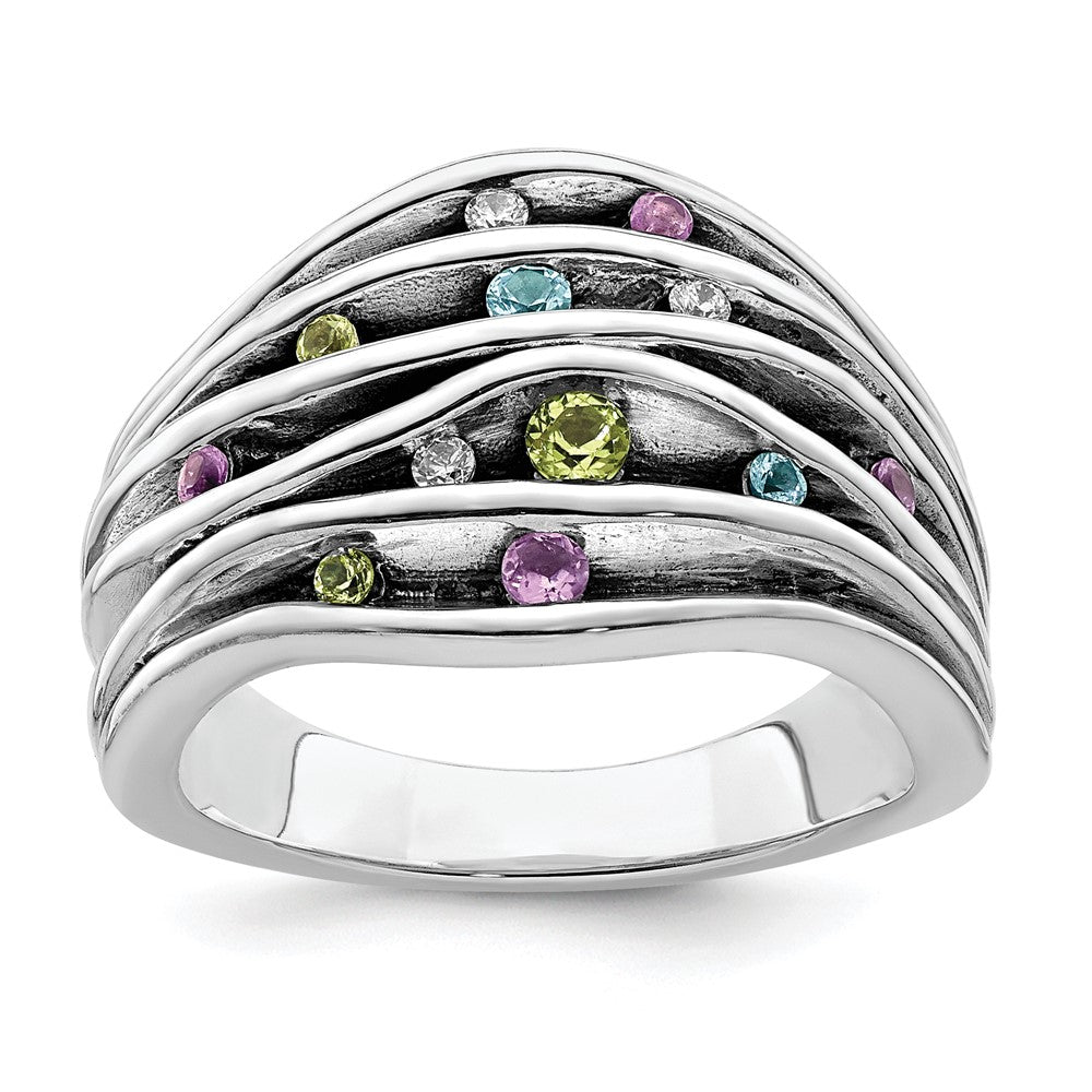 Image of ID 1 Sterling Silver Antiqued Blue Topaz/Peridot/Amethyst and CZ Ring