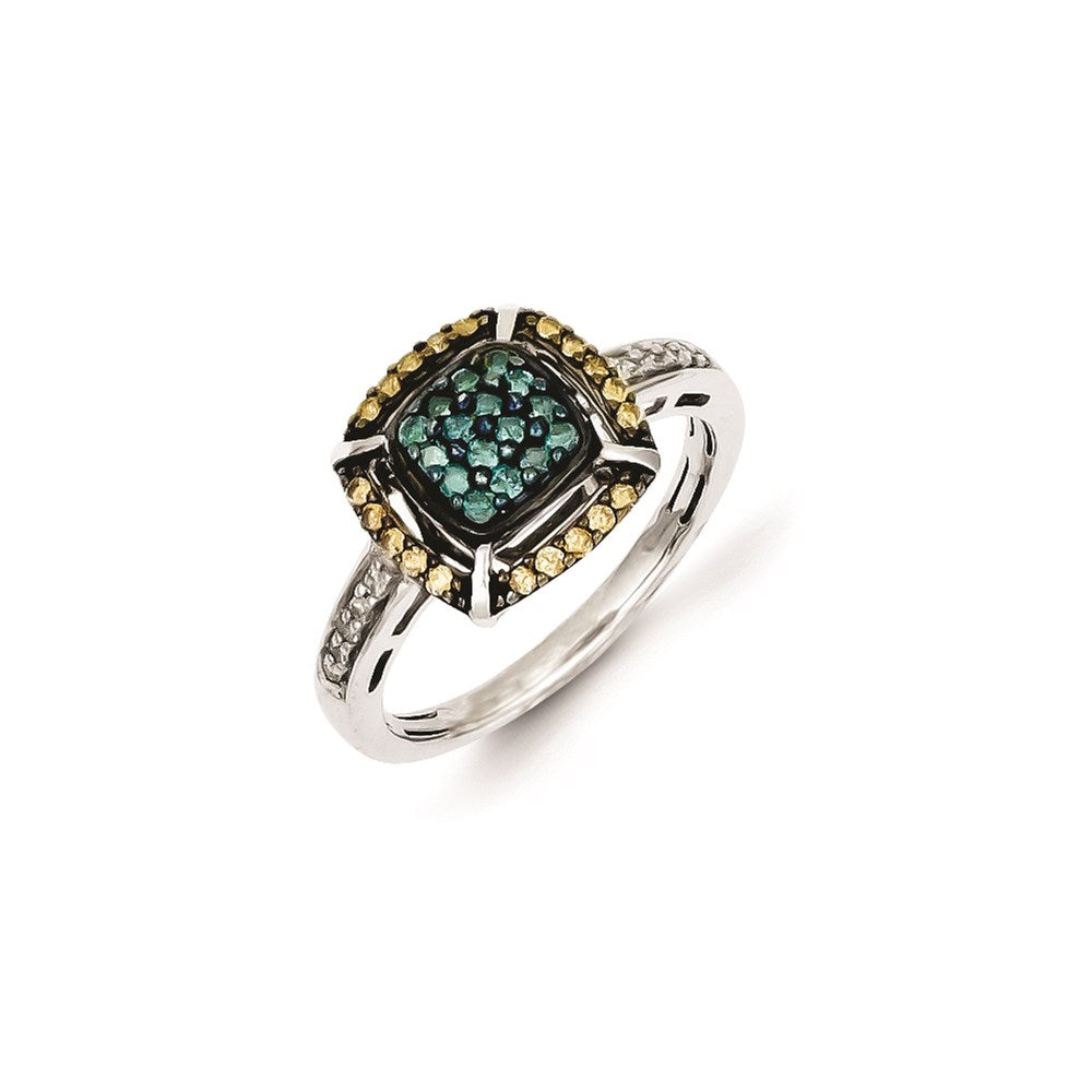Image of ID 1 Sterling Silver Antiqued White Champagne & Blue Diamond Ring