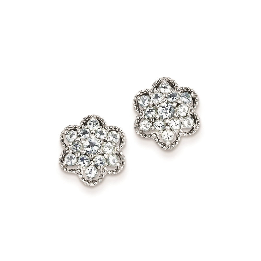 Image of ID 1 Sterling Silver Aquamarine Flower Post Earrings