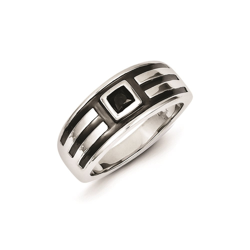 Image of ID 1 Sterling Silver Black & Black Rhodium Diamond Men's Ring