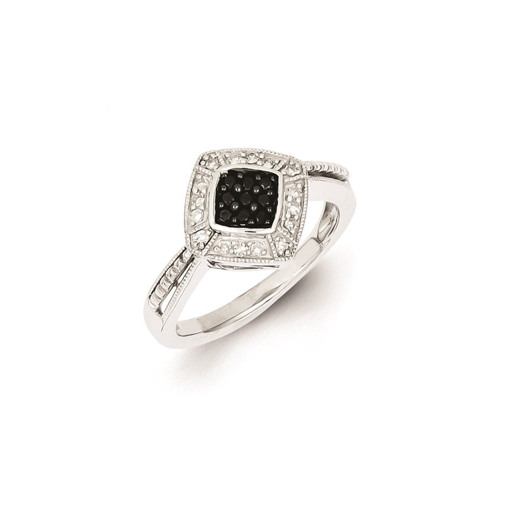 Image of ID 1 Sterling Silver Black Diamond & Small Diamond Shape Ring