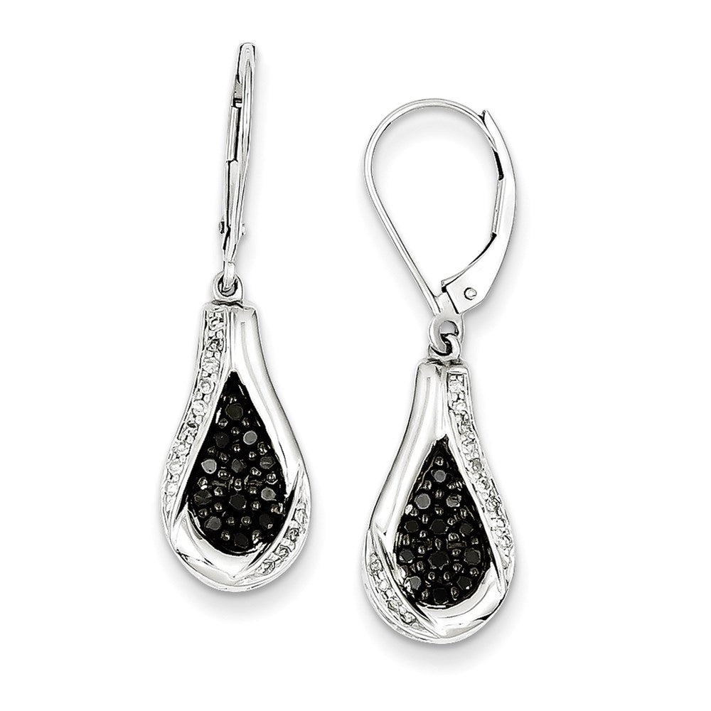 Image of ID 1 Sterling Silver Black Diamond Teardrop Leverback Earrings