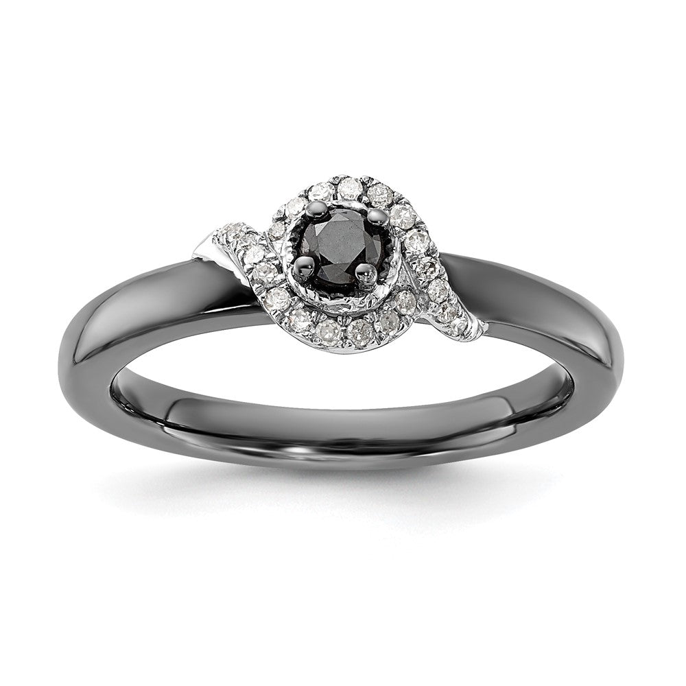 Image of ID 1 Sterling Silver & Black Ruthenium-plated Stackable Expressions Polished Black & White Diamond Ring