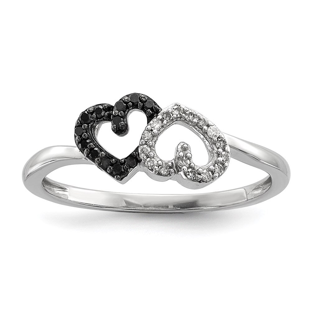 Image of ID 1 Sterling Silver Black and White Diamond Double Heart Ring