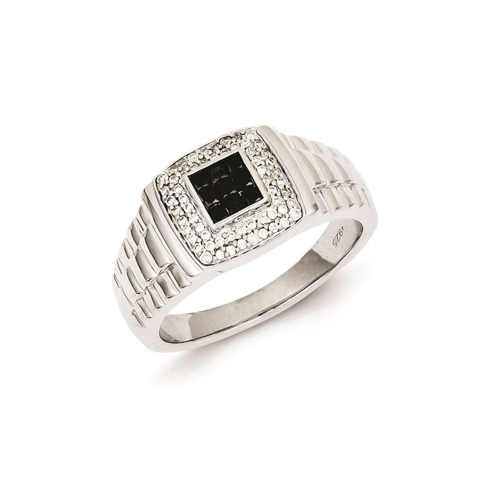 Image of ID 1 Sterling Silver Black and White Diamond Square Men's Ring