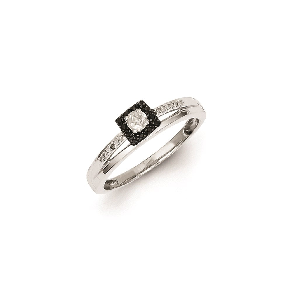 Image of ID 1 Sterling Silver Black and White Diamond Square Ring