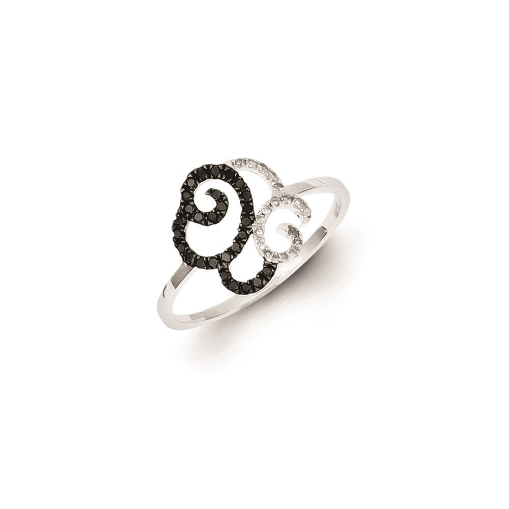 Image of ID 1 Sterling Silver Black and White Diamond Swirls Ring
