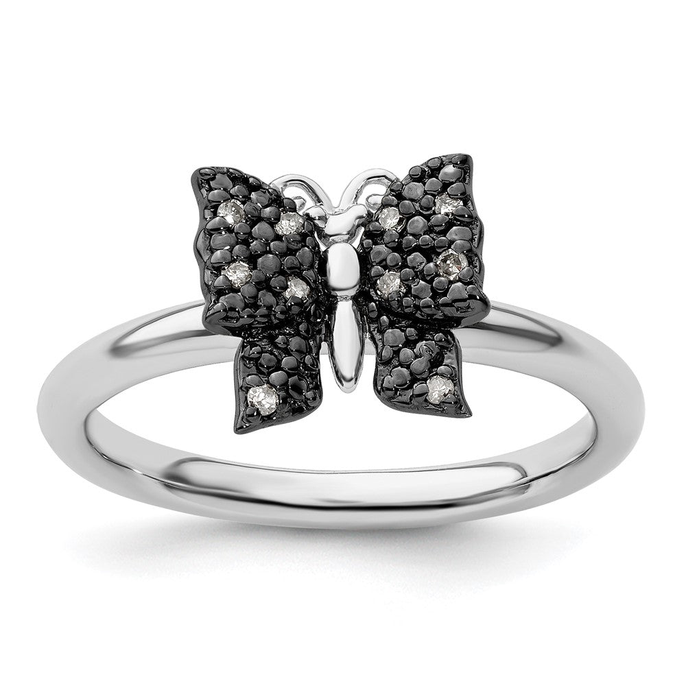 Image of ID 1 Sterling Silver & Black-plated Stackable Expressions Diamond Butterfly Ring