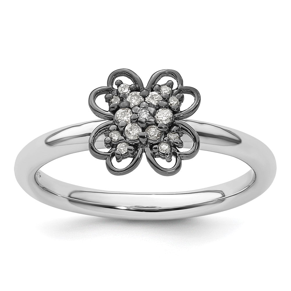 Image of ID 1 Sterling Silver & Black-plated Stackable Expressions Diamond Flower Ring