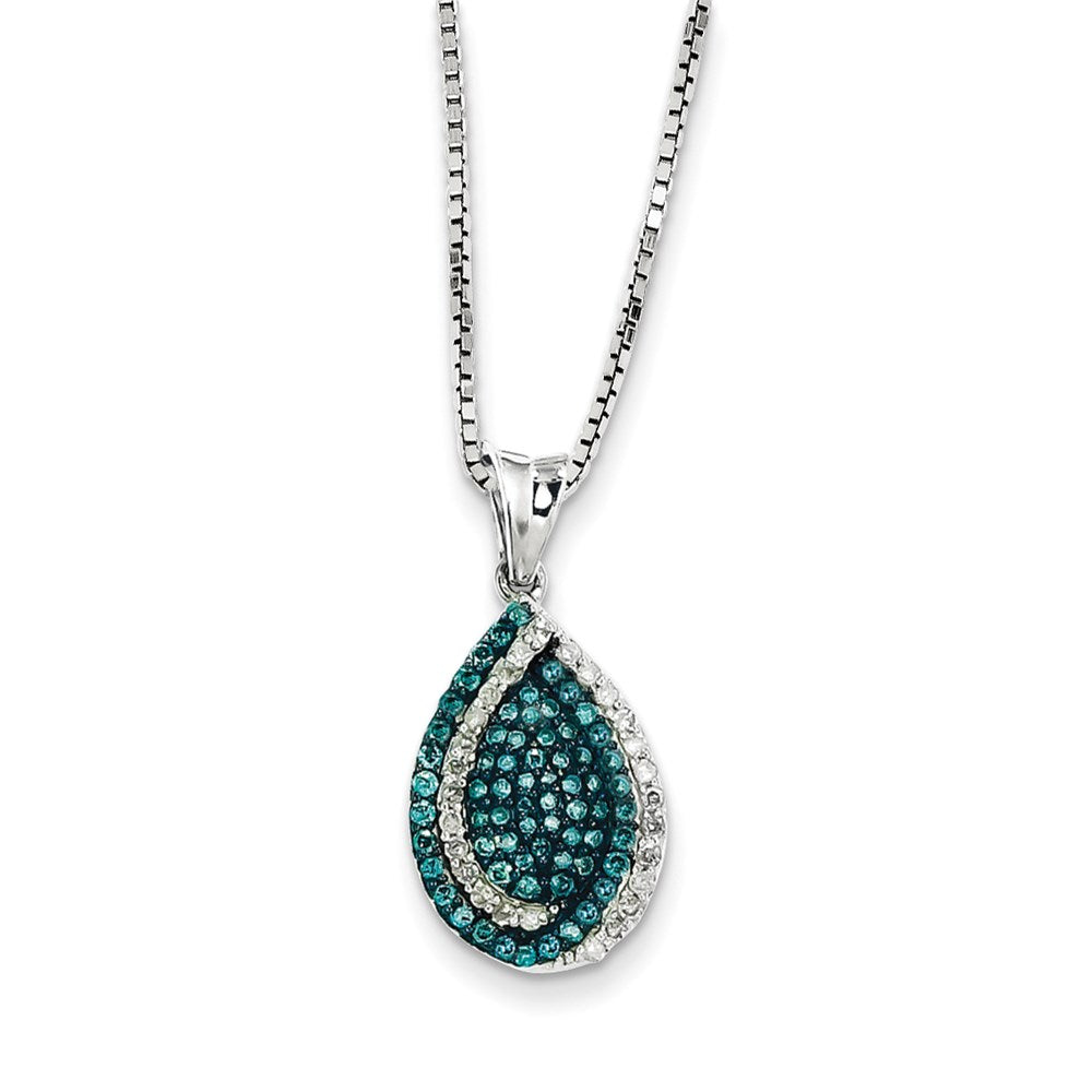 Image of ID 1 Sterling Silver Blue & White Diamond Teardrop Pendant Necklace