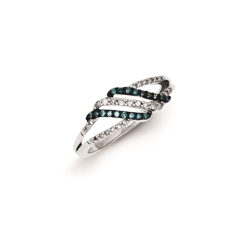 Image of ID 1 Sterling Silver Blue & White Diamond Wave Ring