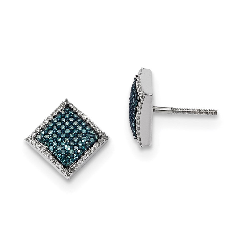 Image of ID 1 Sterling Silver Blue and White Diamond Square Post Earrings