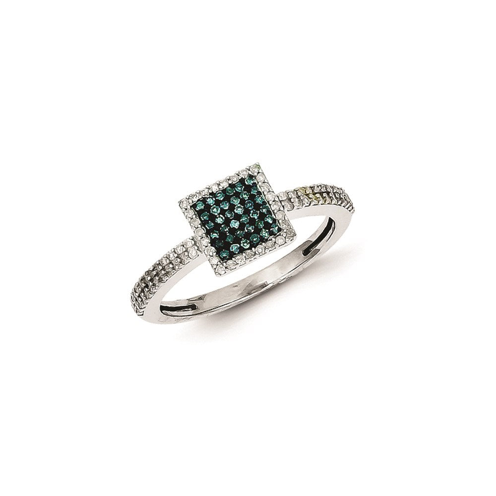 Image of ID 1 Sterling Silver Blue and White Diamond Square Ring