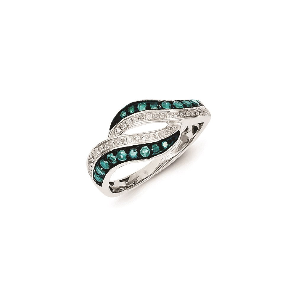 Image of ID 1 Sterling Silver Blue and White Diamond Swirl Ring