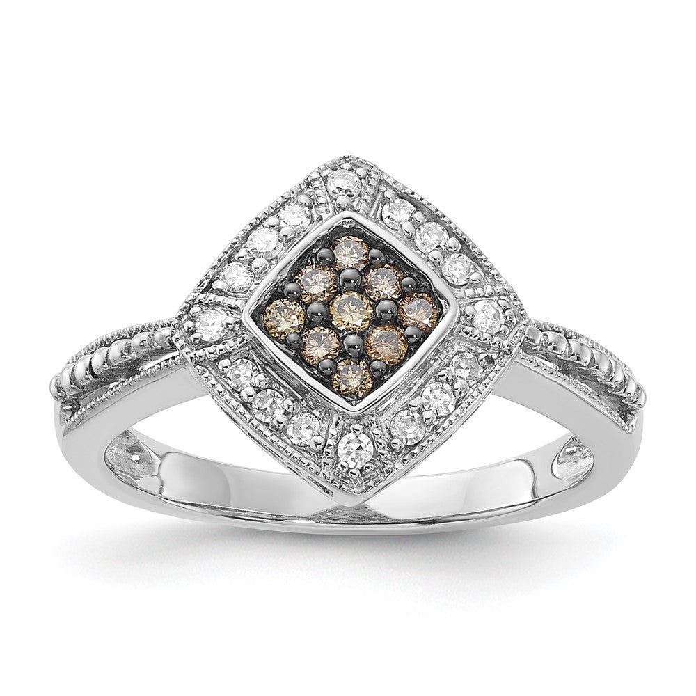 Image of ID 1 Sterling Silver Champagne & Clear Diamond & Small Diamond Shape Ring