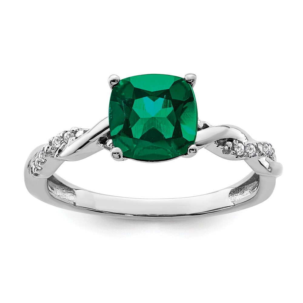 Image of ID 1 Sterling Silver Created Emerald and Diamond Ring