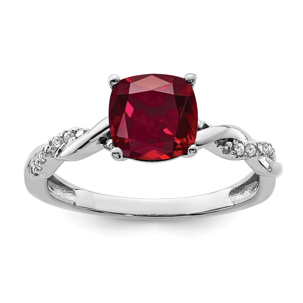 Image of ID 1 Sterling Silver Created Ruby and Diamond Ring