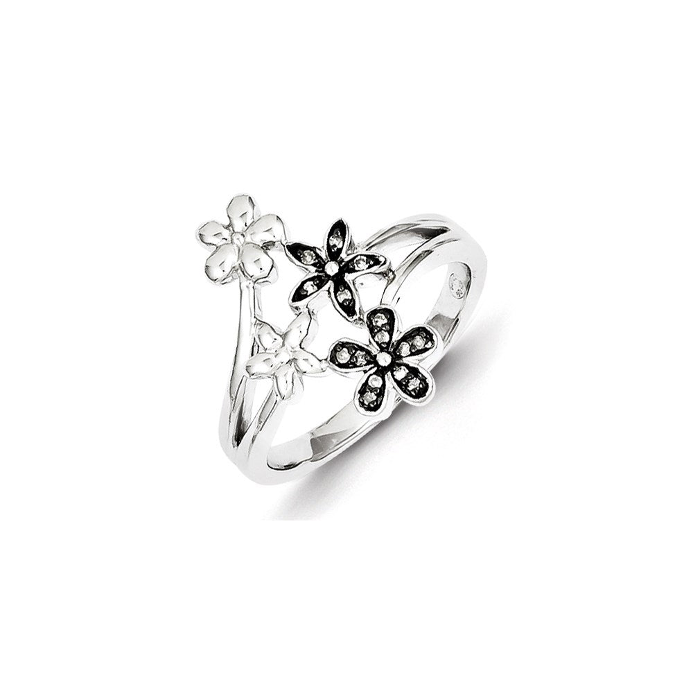 Image of ID 1 Sterling Silver Diamond Black Rhodium-plated Flowers Ring