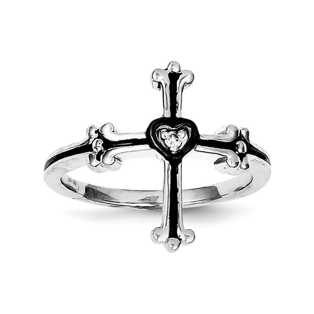Image of ID 1 Sterling Silver Diamond Cross Black Rhodium-plated Ring
