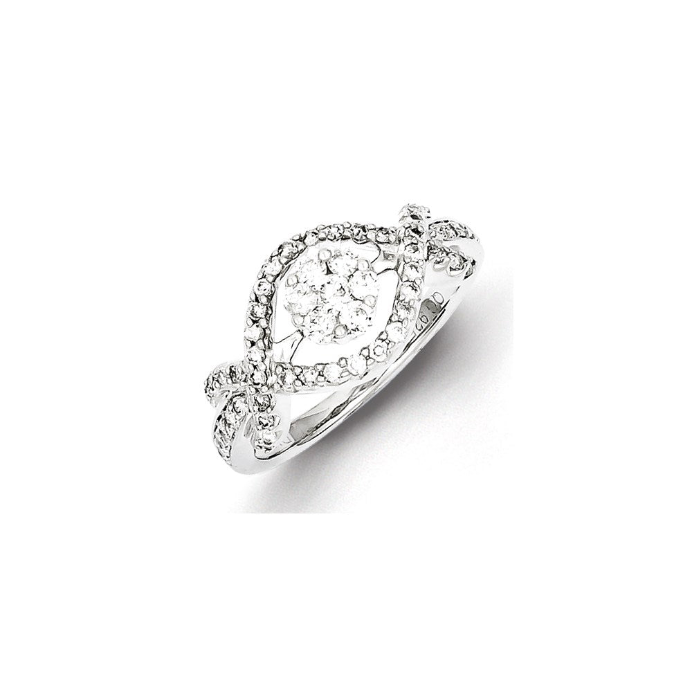 Image of ID 1 Sterling Silver & Diamond Oval Shape with Small Flower Ring